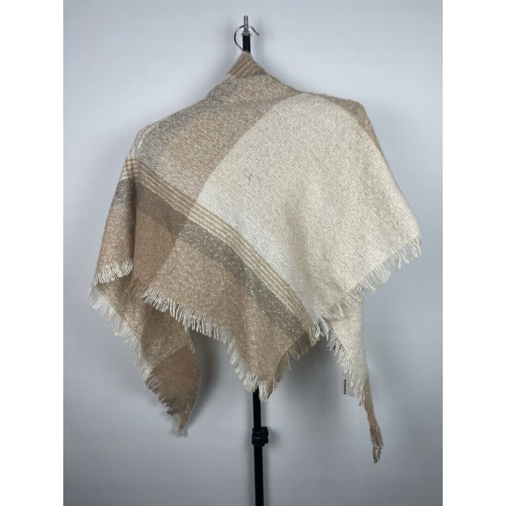 Sonoma Neutral Plaid Good For Life Slub Yarn Boucle Yarn Triangle Scarf - Picture 6 of 6